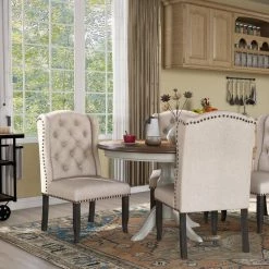 Anthus Beige Linen Wingback Side Chairs (Set of 2) by Furniture of America 7 Anthus Beige Linen Wingback Side Chairs (Set of 2) by Furniture of America -Furniture of America Sales Store antique black and beige furniture of america dining chairs idf 3324bk sc 31 1000