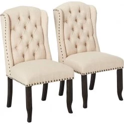 Anthus Beige Linen Wingback Side Chairs (Set of 2) by Furniture of America