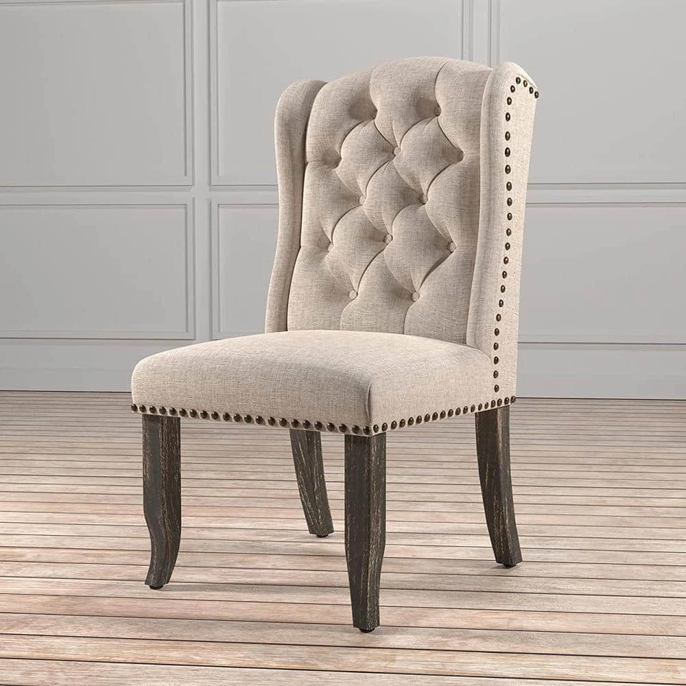 Anthus Beige Linen Wingback Side Chairs (Set of 2) by Furniture of America 2 Anthus Beige Linen Wingback Side Chairs (Set of 2) by Furniture of America - Image 2