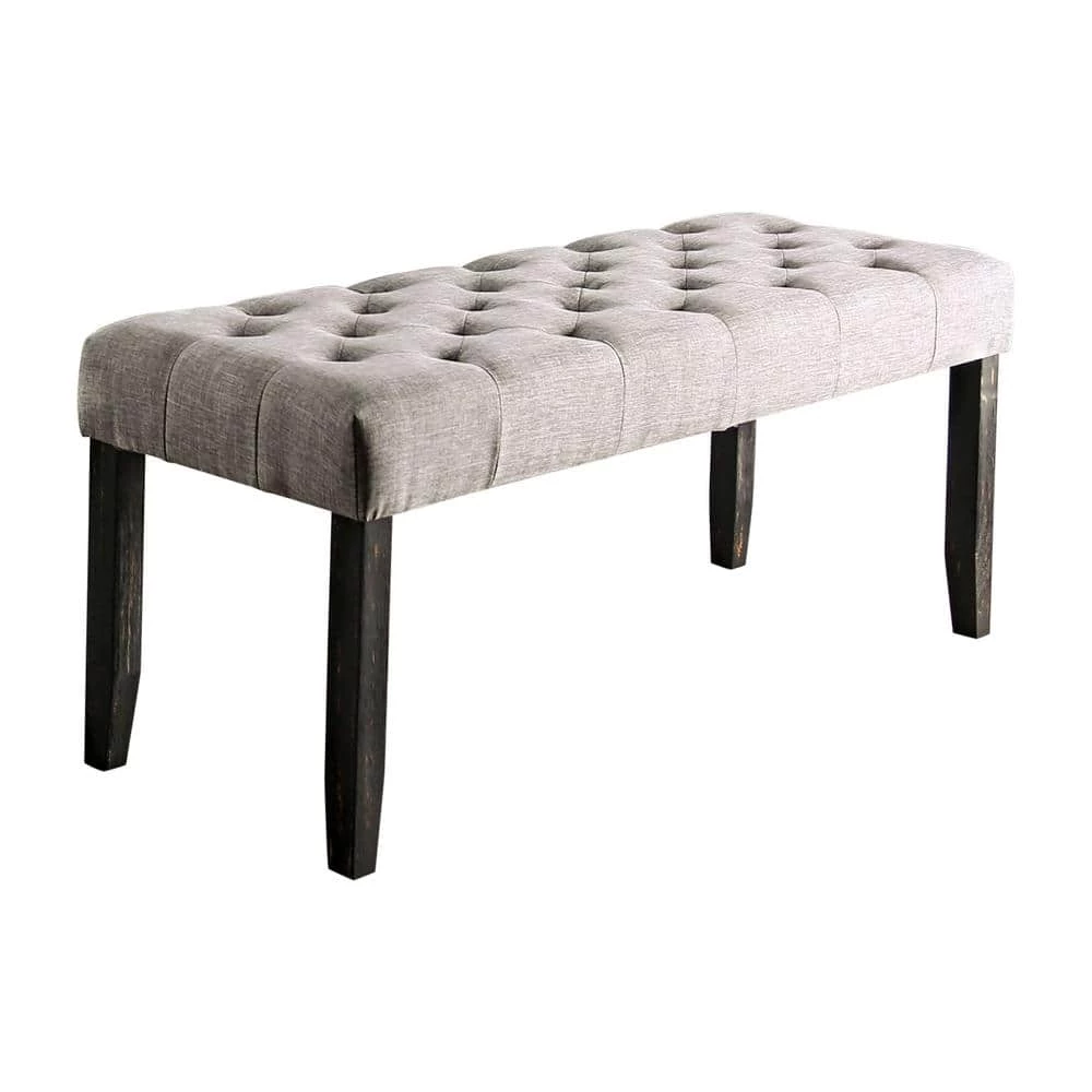 Lorcan Antique Black and Light Gray Upholstered Bench by Furniture of America 2 Lorcan Antique Black and Light Gray Upholstered Bench by Furniture of America - Image 2