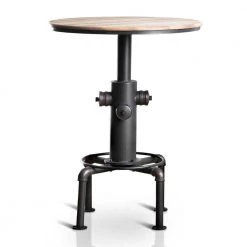 Wyette 42 in. Antique Black and Natural Tone Metal Bar Table by Furniture of America
