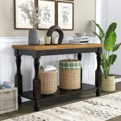 Heavenly 47 in. Antique Black and Oak Rectangle Console Table with Open Shelf by Furniture of America -Furniture of America Sales Store antique black and oak furniture of america console tables idf 4908a s 31 1000