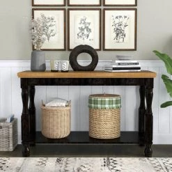 Heavenly 47 in. Antique Black and Oak Rectangle Console Table with Open Shelf by Furniture of America -Furniture of America Sales Store antique black and oak furniture of america console tables idf 4908a s 4f 1000
