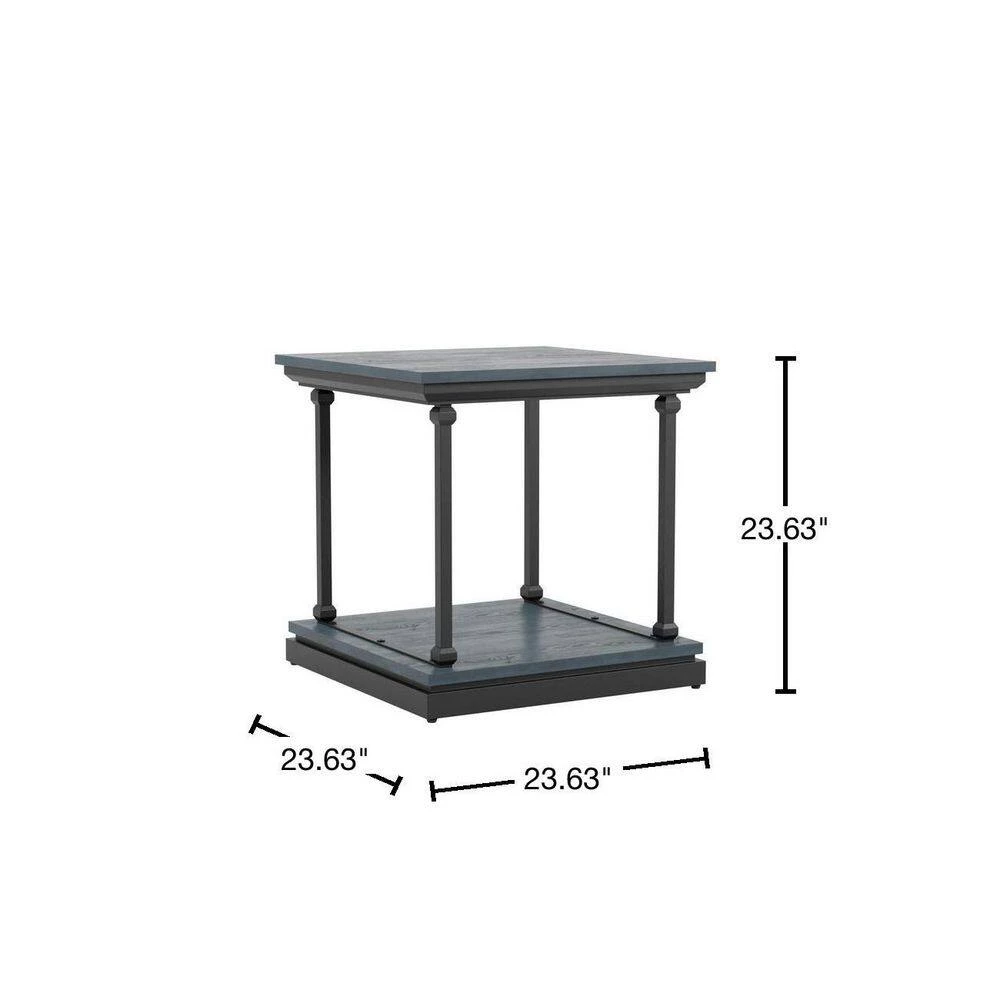 Blue River 23.63 in. Antique Blue and Black Square Wooden End Table by Furniture of America 3 Blue River 23.63 in. Antique Blue and Black Square Wooden End Table by Furniture of America - Image 3