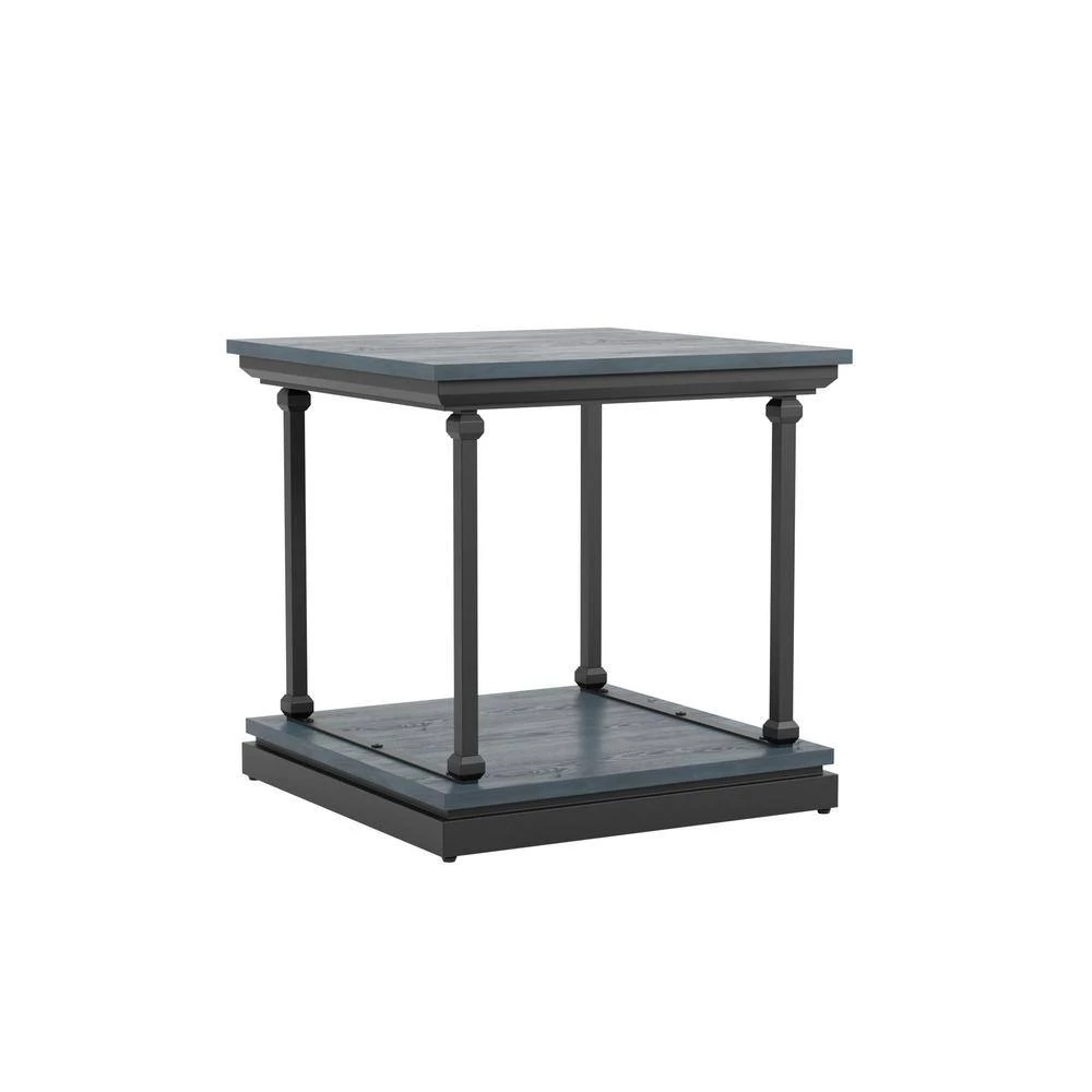 Blue River 23.63 in. Antique Blue and Black Square Wooden End Table by Furniture of America 4 Blue River 23.63 in. Antique Blue and Black Square Wooden End Table by Furniture of America - Image 4