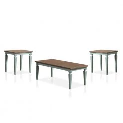 Tayson 3-Piece Antique Blue and Oak Wood Coffee Table Set by Furniture of America