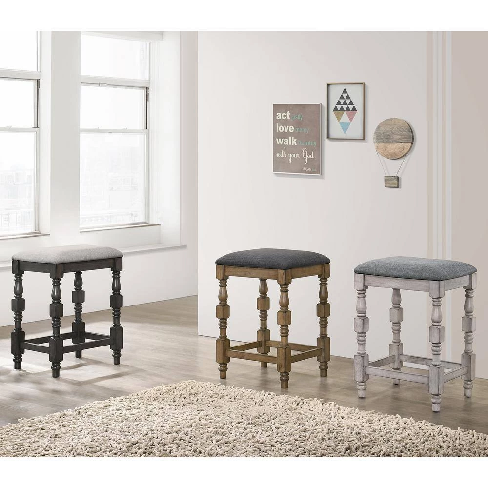 Steinart 26.25 in. Antique Oak and Dark Gray Backless Wooden Bar Stool (Set of 2) by Furniture of America 6 Steinart 26.25 in. Antique Oak and Dark Gray Backless Wooden Bar Stool (Set of 2) by Furniture of America - Image 6