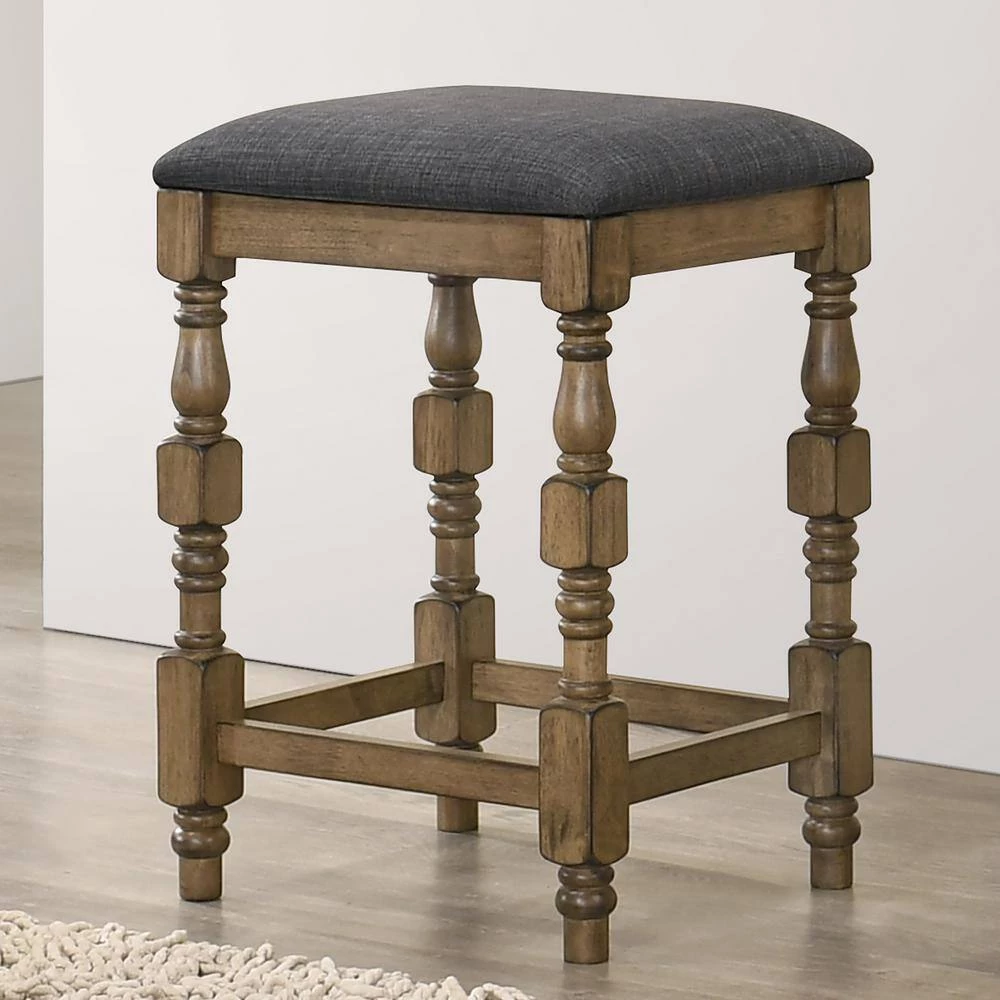 Steinart 26.25 in. Antique Oak and Dark Gray Backless Wooden Bar Stool (Set of 2) by Furniture of America 4 Steinart 26.25 in. Antique Oak and Dark Gray Backless Wooden Bar Stool (Set of 2) by Furniture of America - Image 4