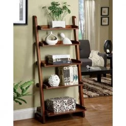 Ryon 55 in. Antique Oak Wood 5-shelf Ladder Bookcase by Furniture of America -Furniture of America Sales Store antique oak furniture of america bookcases bookshelves idf ac293 31 1000