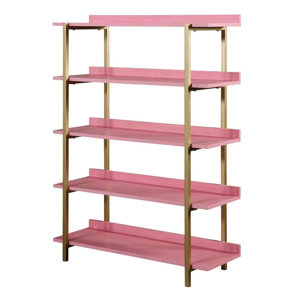 Genesis 57 in. Antique Pink 5-Shelf Contemporary Open Bookcase by Furniture of America 1 Genesis 57 in. Antique Pink 5-Shelf Contemporary Open Bookcase by Furniture of America