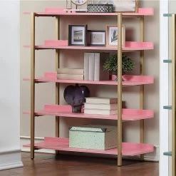 Genesis 57 in. Antique Pink 5-Shelf Contemporary Open Bookcase by Furniture of America 7 Genesis 57 in. Antique Pink 5-Shelf Contemporary Open Bookcase by Furniture of America -Furniture of America Sales Store antique pink furniture of america bookcases bookshelves idf ac6048pk c3 1000