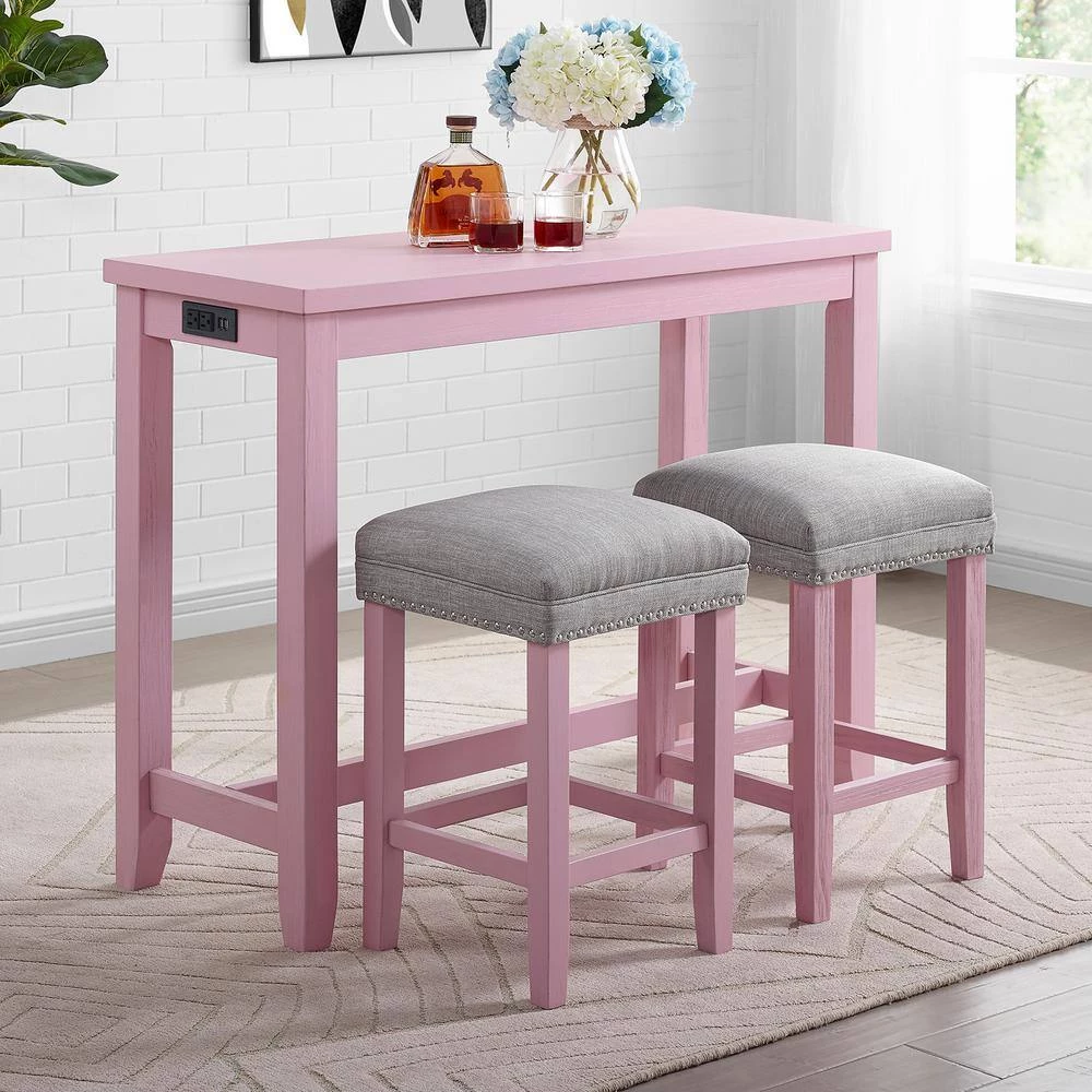 Dremmend 3-Piece Antique Pink Counter Height Table Set by Furniture of America 6 Dremmend 3-Piece Antique Pink Counter Height Table Set by Furniture of America - Image 6