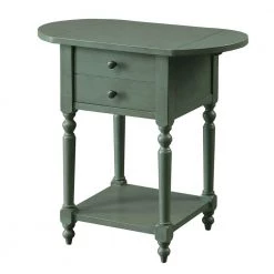 Durrie 25 in. Antique Teal Rectangle Wood Side Table with Drop-Leaf by Furniture of America