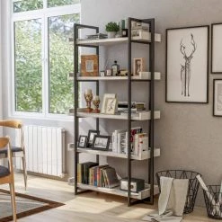 Fitzwallace 72 in. Antique White and Black 5-Layer Wood Shelf by Furniture of America -Furniture of America Sales Store antique white and black furniture of america bookcases bookshelves idf ac318wh 31 1000