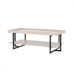Triblisi 48 in. Antique White/Black Large Rectangle Wood Coffee Table with Shelf by Furniture of America
