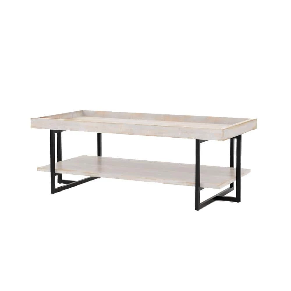 Triblisi 48 in. Antique White/Black Large Rectangle Wood Coffee Table with Shelf by Furniture of America 1 Triblisi 48 in. Antique White/Black Large Rectangle Wood Coffee Table with Shelf by Furniture of America