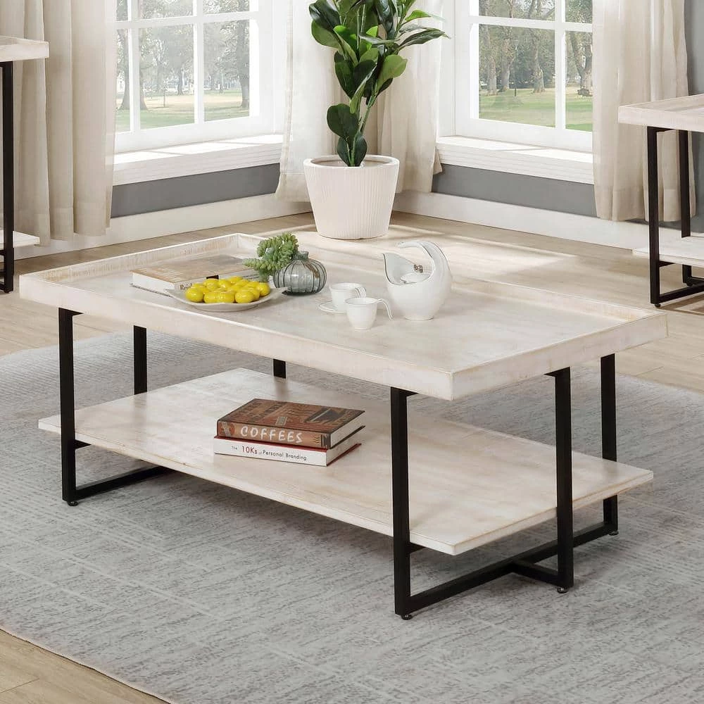 Triblisi 48 in. Antique White/Black Large Rectangle Wood Coffee Table with Shelf by Furniture of America 3 Triblisi 48 in. Antique White/Black Large Rectangle Wood Coffee Table with Shelf by Furniture of America - Image 3