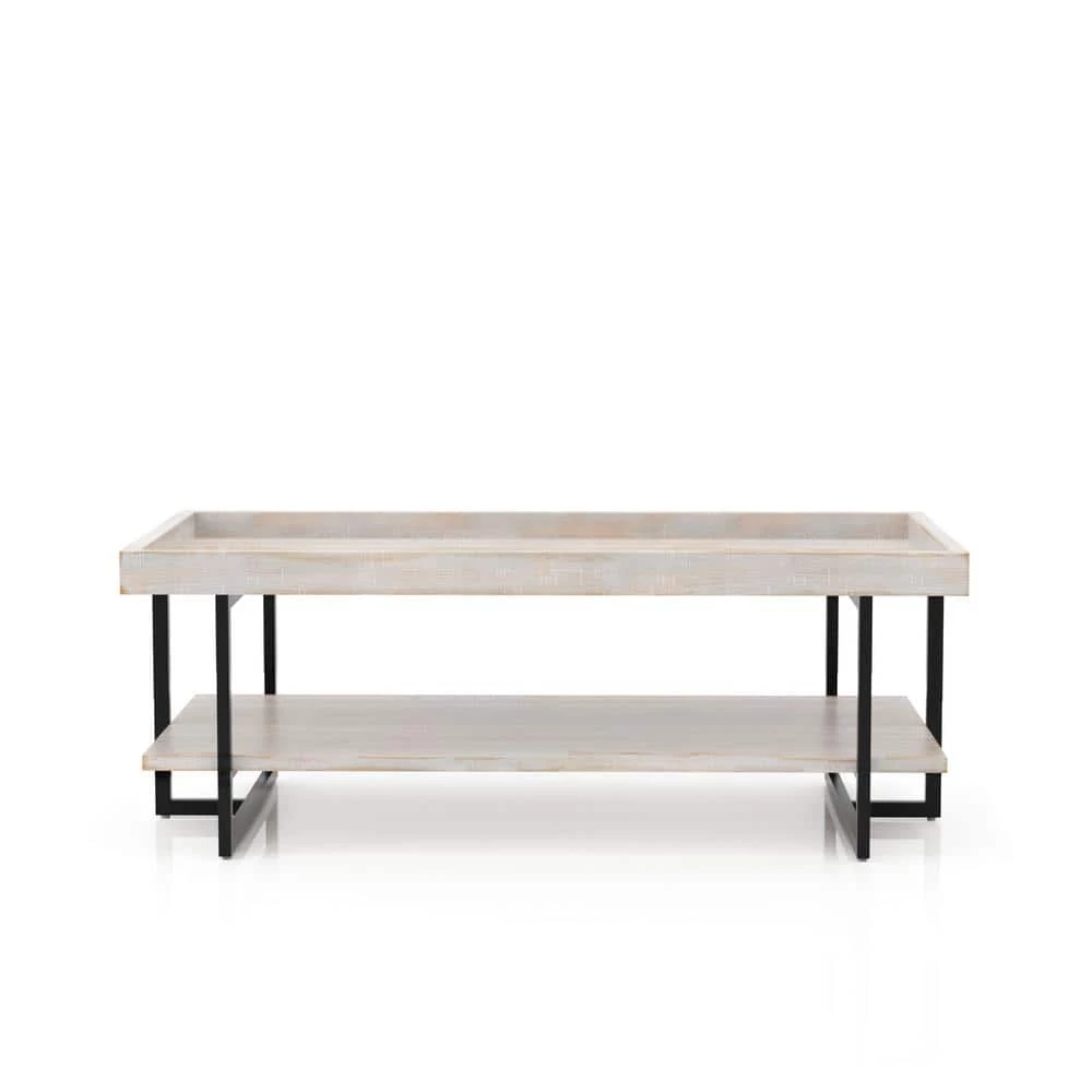 Triblisi 48 in. Antique White/Black Large Rectangle Wood Coffee Table with Shelf by Furniture of America 2 Triblisi 48 in. Antique White/Black Large Rectangle Wood Coffee Table with Shelf by Furniture of America - Image 2