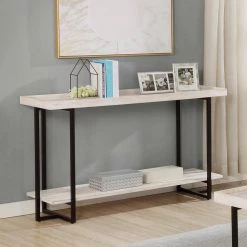 Triblisi 48 in. Antique White/Black Standard Rectangle Wood Console Table with Storage by Furniture of America -Furniture of America Sales Store antique white and black furniture of america console tables idf 4369wh s c3 1000