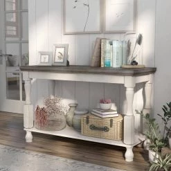Heavenly 47.5 in. Antique White and Gray Rectangle Wood Console Table with 1-Shelf by Furniture of America -Furniture of America Sales Store antique white and gray furniture of america console tables idf 4908s 31 1000