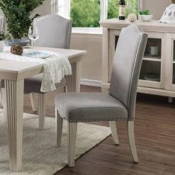 Larkin Antique White Nailhead Trim Upholstered Dining Chair (Set of 2) by Furniture of America -Furniture of America Sales Store antique white and gray furniture of america dining chairs idf 3630sc 31 1000