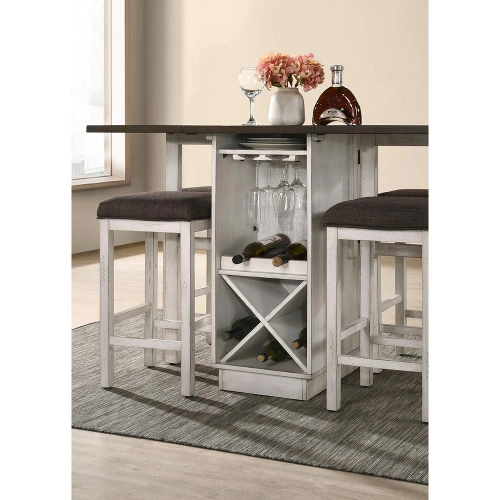 Tryste 26 in. Dark Walnut and Antique White Wood Counter Height Stools (Set of 2) by Furniture of America 5 Tryste 26 in. Dark Walnut and Antique White Wood Counter Height Stools (Set of 2) by Furniture of America - Image 5