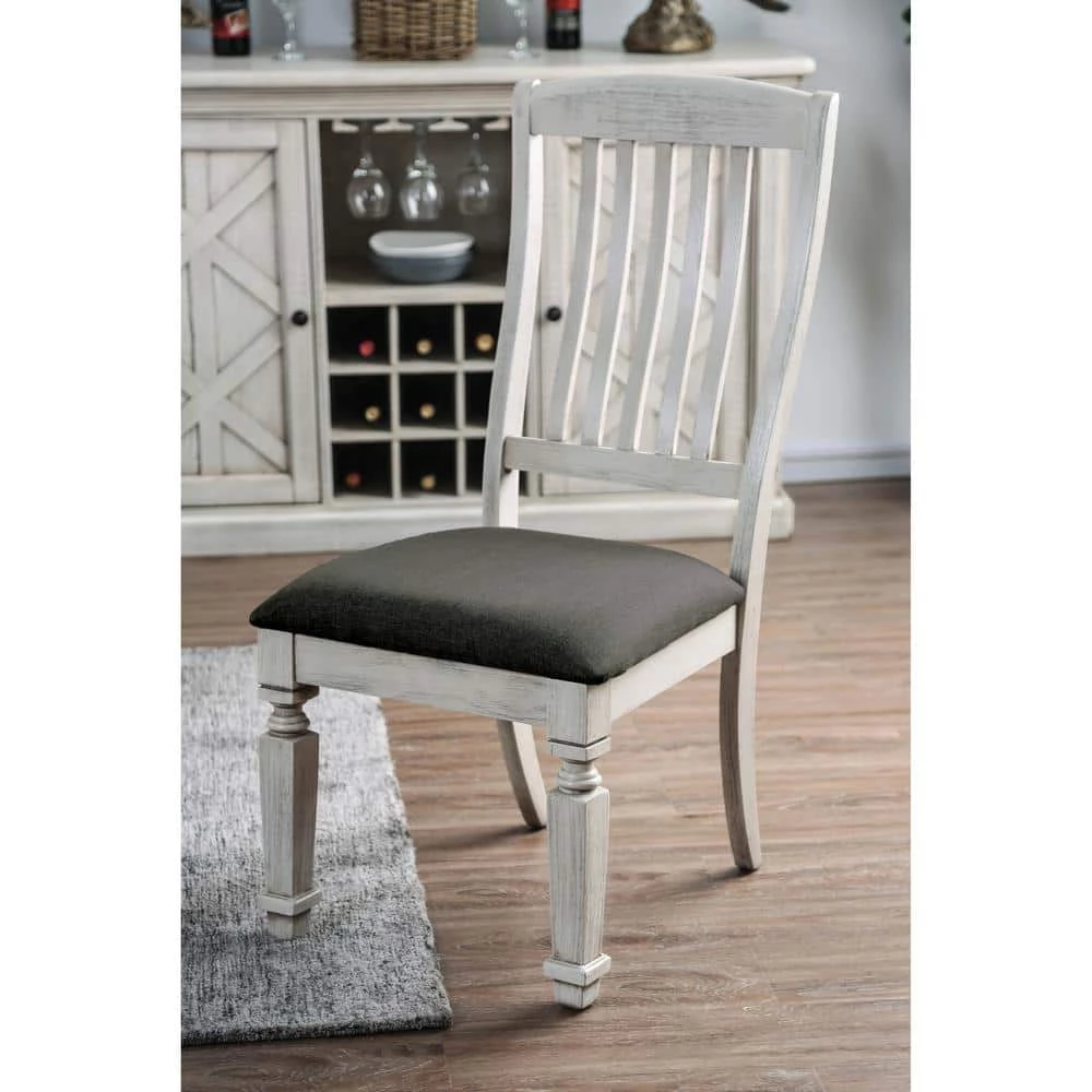 Dave Antique White Cushioned Farmhouse Dining Chair (Set of 2) by Furniture of America 3 Dave Antique White Cushioned Farmhouse Dining Chair (Set of 2) by Furniture of America - Image 3