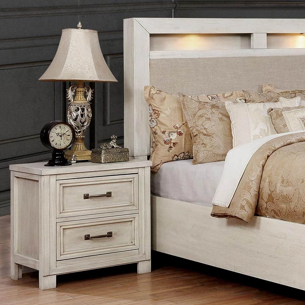 Brody 2-Drawer Antique White Nightstand by Furniture of America 2 Brody 2-Drawer Antique White Nightstand by Furniture of America - Image 2