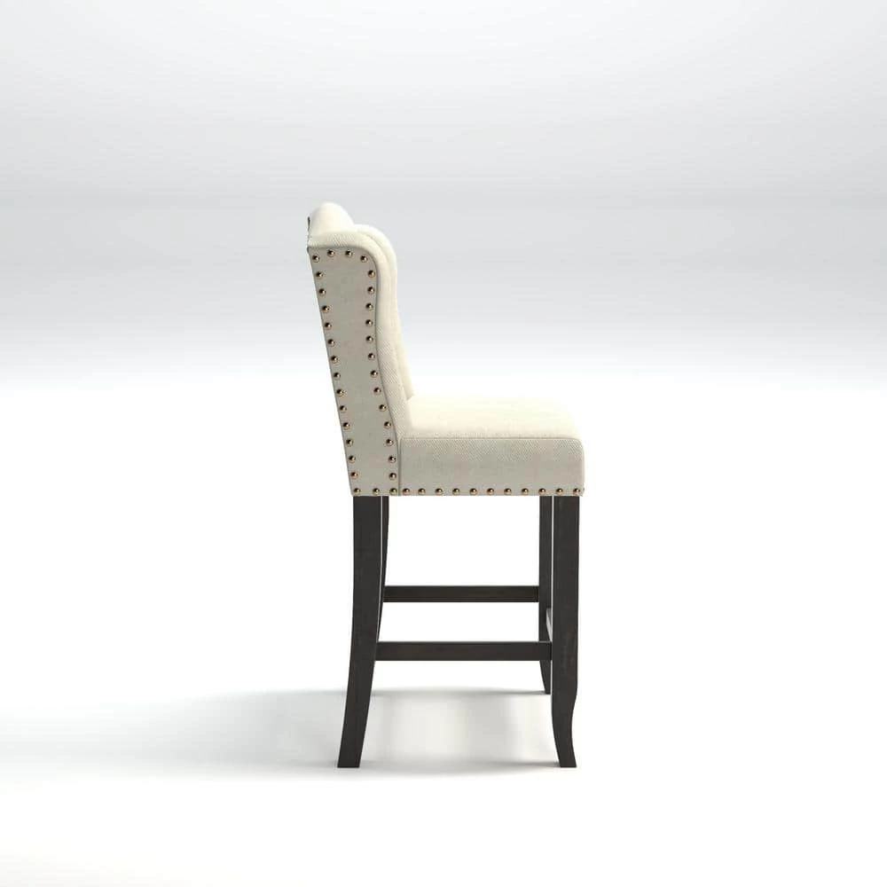 Anthus 41.5 in. Beige Wood Counter Height Chair with Fabric Seat (Set of 2) by Furniture of America 4 Anthus 41.5 in. Beige Wood Counter Height Chair with Fabric Seat (Set of 2) by Furniture of America - Image 4