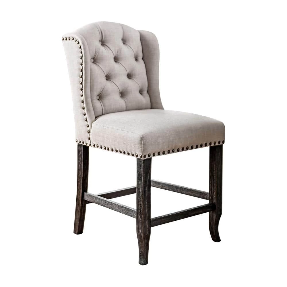 Anthus 41.5 in. Beige Wood Counter Height Chair with Fabric Seat (Set of 2) by Furniture of America 2 Anthus 41.5 in. Beige Wood Counter Height Chair with Fabric Seat (Set of 2) by Furniture of America - Image 2