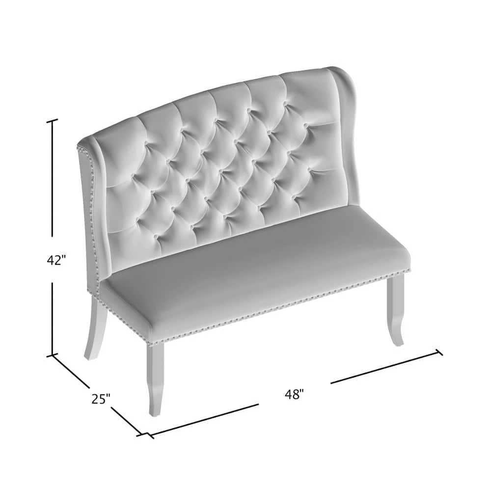 Anthus Beige Nailhead Button Tufted High Back Bench by Furniture of America 3 Anthus Beige Nailhead Button Tufted High Back Bench by Furniture of America - Image 3