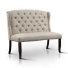 Anthus Beige Nailhead Button Tufted High Back Bench by Furniture of America