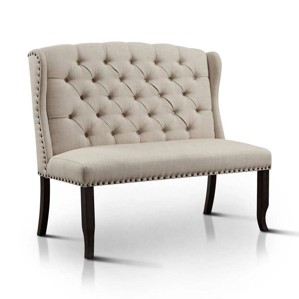 Anthus Beige Nailhead Button Tufted High Back Bench by Furniture of America 1 Anthus Beige Nailhead Button Tufted High Back Bench by Furniture of America