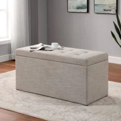 Minkov Beige Storage Bench with Ottoman (20 in. H x 40 in. W x 18 in. D) by Furniture of America -Furniture of America Sales Store beige furniture of america bedroom benches idf ac394 1f 1000