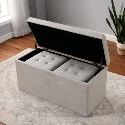 Minkov Beige Storage Bench with Ottoman (20 in. H x 40 in. W x 18 in. D) by Furniture of America -Furniture of America Sales Store beige furniture of america bedroom benches idf ac394 4f 1000