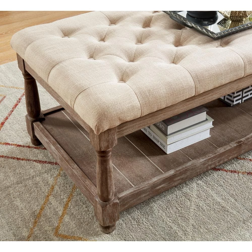 Gavinato Beige Tufted Upholstered Bench by Furniture of America 4 Gavinato Beige Tufted Upholstered Bench by Furniture of America - Image 4