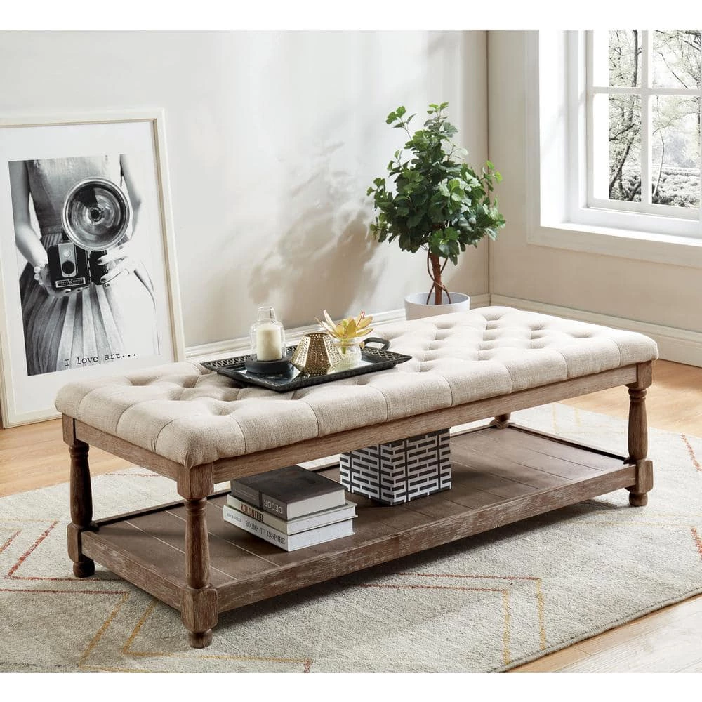 Gavinato Beige Tufted Upholstered Bench by Furniture of America 5 Gavinato Beige Tufted Upholstered Bench by Furniture of America - Image 5