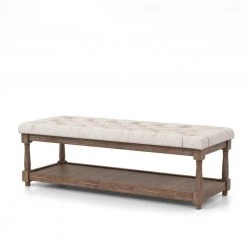 Gavinato Beige Tufted Upholstered Bench by Furniture of America