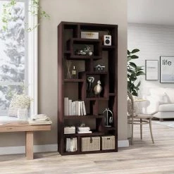 Elaina 71 in. Cappuccino Wood 11-Shelf Standard Bookcase by Furniture of America 11 Elaina 71 in. Cappuccino Wood 11-Shelf Standard Bookcase by Furniture of America -Furniture of America Sales Store black and brown furniture of america bookcases bookshelves ups id26001 31 1000