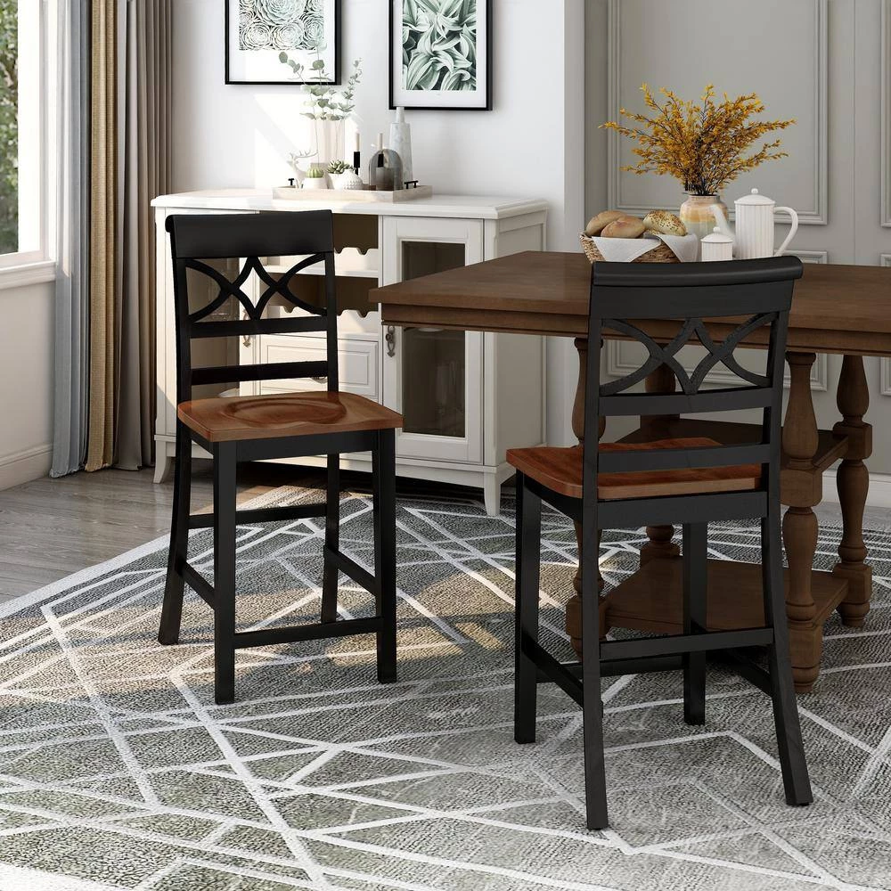 Logan 41 in. Black and Cherry Wood Pub Chair (Set of 2) by Furniture of America 4 Logan 41 in. Black and Cherry Wood Pub Chair (Set of 2) by Furniture of America - Image 4