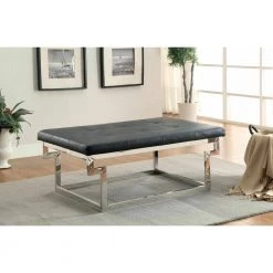 Catawba Black Bench with Tufted Top (18.5 in H X 48 in. W X 28.75 in. D) by Furniture of America -Furniture of America Sales Store black and chrome furniture of america dining benches idf bn6912bk l 31 1000