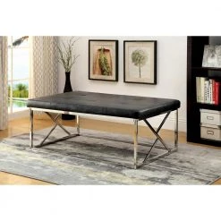 Valdese Black Bench with Tufted Top (18.5 in. H X 42 in. W X 28.75 in. D) by Furniture of America -Furniture of America Sales Store black and chrome furniture of america dining benches idf bn6914bk 31 1000