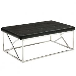 Valdese Black Bench with Tufted Top (18.5 in. H X 42 in. W X 28.75 in. D) by Furniture of America