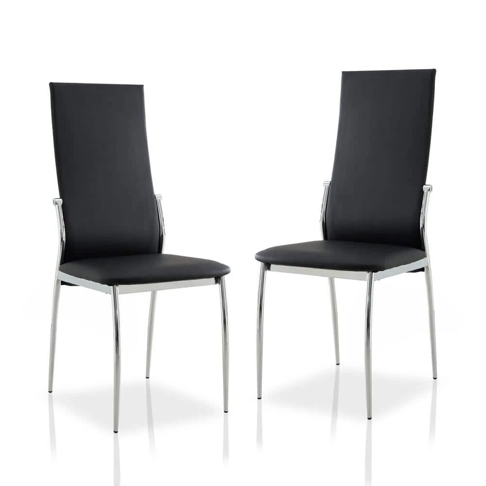 Oaklie Black and Chrome Faux Leather Upholstered Dining Chair (Set of 2) by Furniture of America 1 Oaklie Black and Chrome Faux Leather Upholstered Dining Chair (Set of 2) by Furniture of America