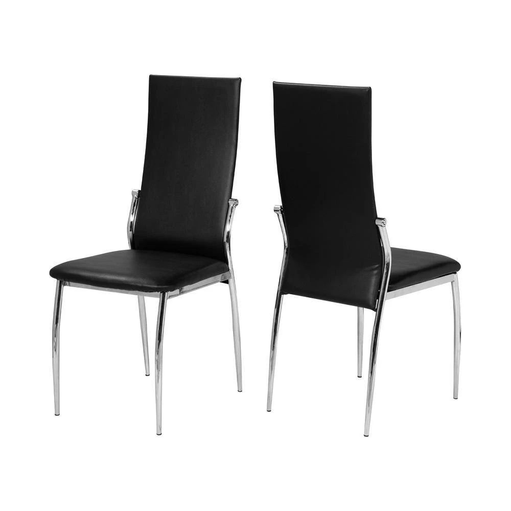 Oaklie Black and Chrome Faux Leather Upholstered Dining Chair (Set of 2) by Furniture of America 2 Oaklie Black and Chrome Faux Leather Upholstered Dining Chair (Set of 2) by Furniture of America - Image 2