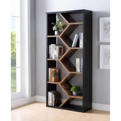 Greta 69 in. Black/Dark Walnut Faux Wood 9-shelf Cube Bookcase with Geometric Design by Furniture of America -Furniture of America Sales Store black and dark walnut furniture of america bookcases bookshelves idi 192376 c3 1000