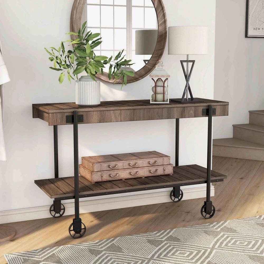 Bargib 47.25 in. Black and Dark Walnut Rectangle Wood Console Table with Wheels by Furniture of America 7 Bargib 47.25 in. Black and Dark Walnut Rectangle Wood Console Table with Wheels by Furniture of America - Image 7