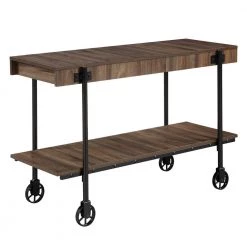 Bargib 47.25 in. Black and Dark Walnut Rectangle Wood Console Table with Wheels by Furniture of America
