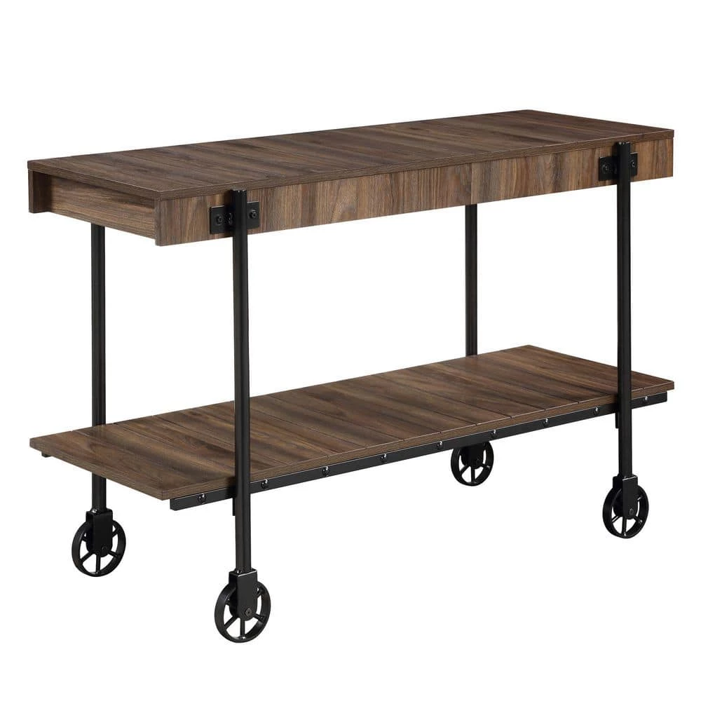 Bargib 47.25 in. Black and Dark Walnut Rectangle Wood Console Table with Wheels by Furniture of America 1 Bargib 47.25 in. Black and Dark Walnut Rectangle Wood Console Table with Wheels by Furniture of America