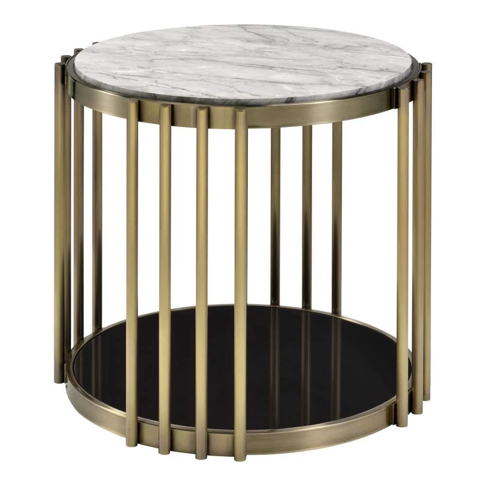 Hexalla 27.75 in. Black and Glossy White Round Faux Marble End Table by Furniture of America 1 Hexalla 27.75 in. Black and Glossy White Round Faux Marble End Table by Furniture of America